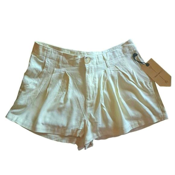 Ban Jara Shorts Cream Pleated Front Linen Blend Size Large NWT - Picture 1 of 9